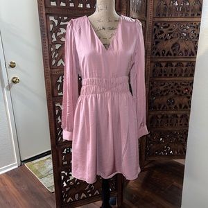 Express Satin Smocked Waist Long Sleeve Dress